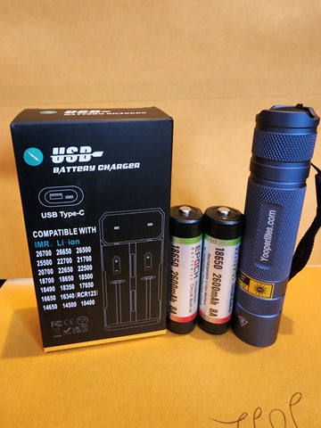 Yooperlites S2+ 365nm UV Flashlight Package - Anodized Blue