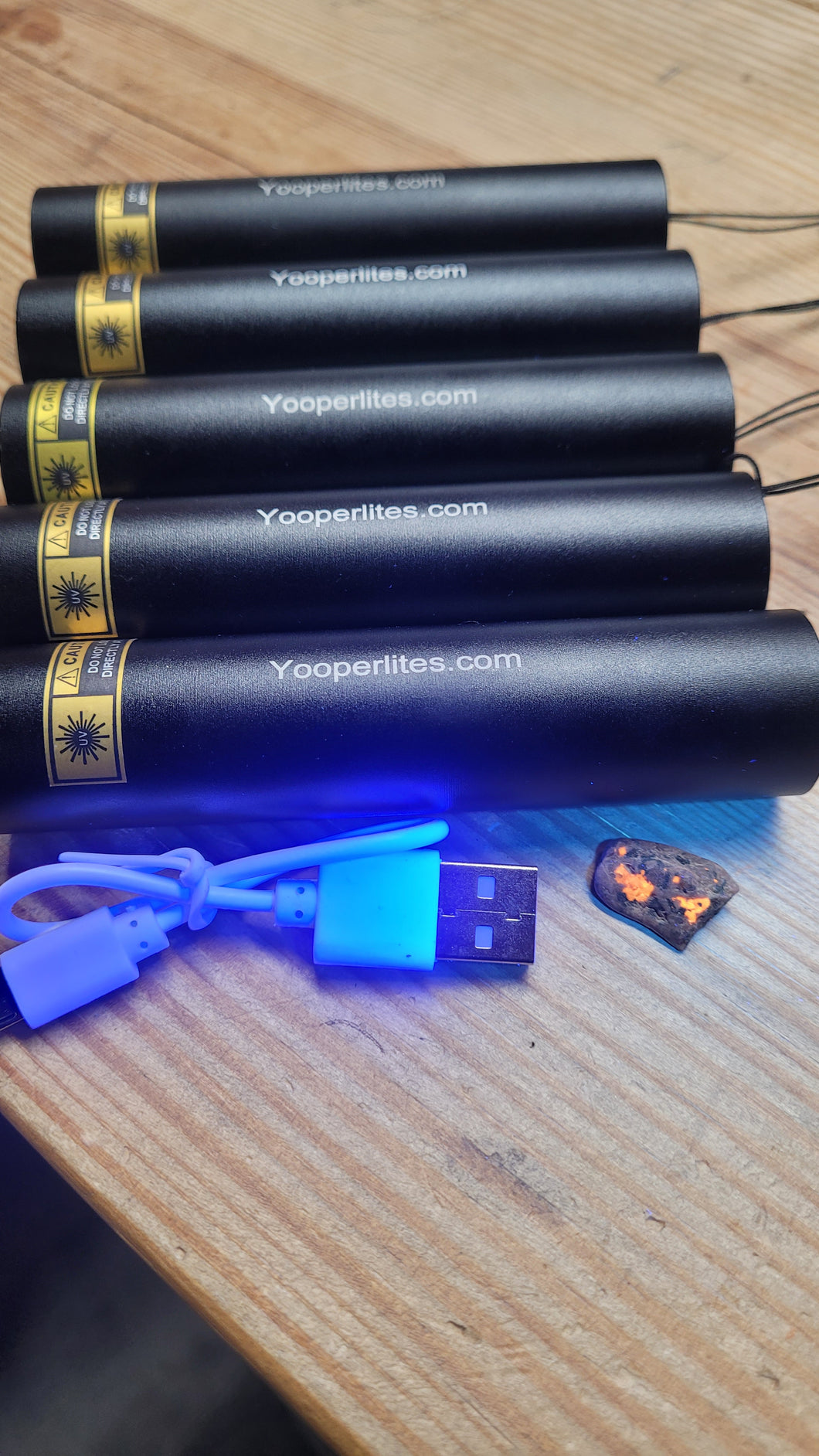 5-pack of Yooperlites Mini 3 watt 365nm UV flashlights USBC